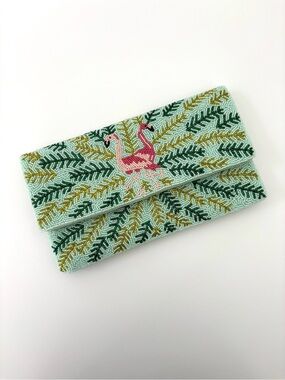 LCD Flamingo Beaded Envelope Clutch NWT Handmade Crossbody Mint Pink